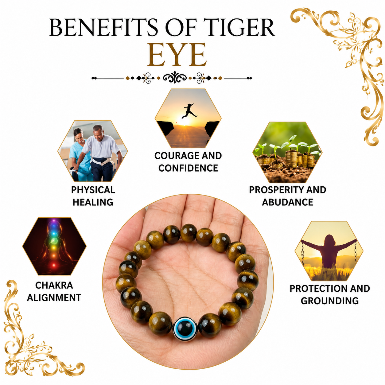 Tiger Eye Evil Eye Bracelet | 8mm Natural Stone Protection Bracelet