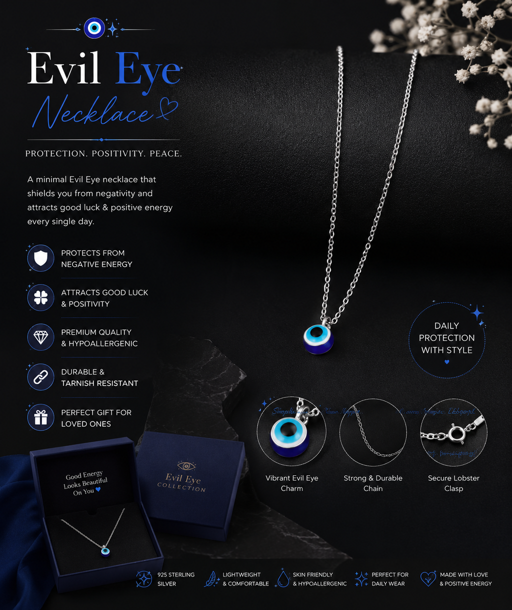 Evil Eye Necklace – Stainless Steel Lucky Protection Pendant for Women