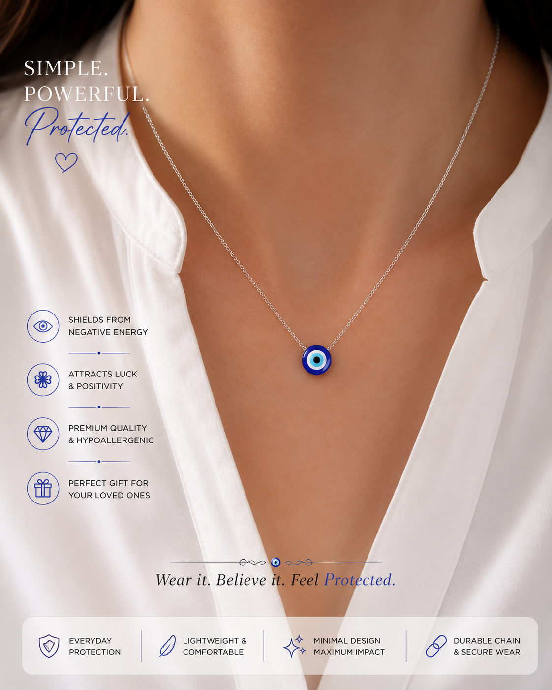 Evil Eye Necklace – Stainless Steel Lucky Protection Pendant for Women