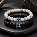 Evil Eye Couple Bracelet Set – Black & White Natural Stone Matching Bracelets