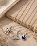3-Piece Pendant Necklace Set – Evil Eye, Butterfly & Bow Charm Necklaces