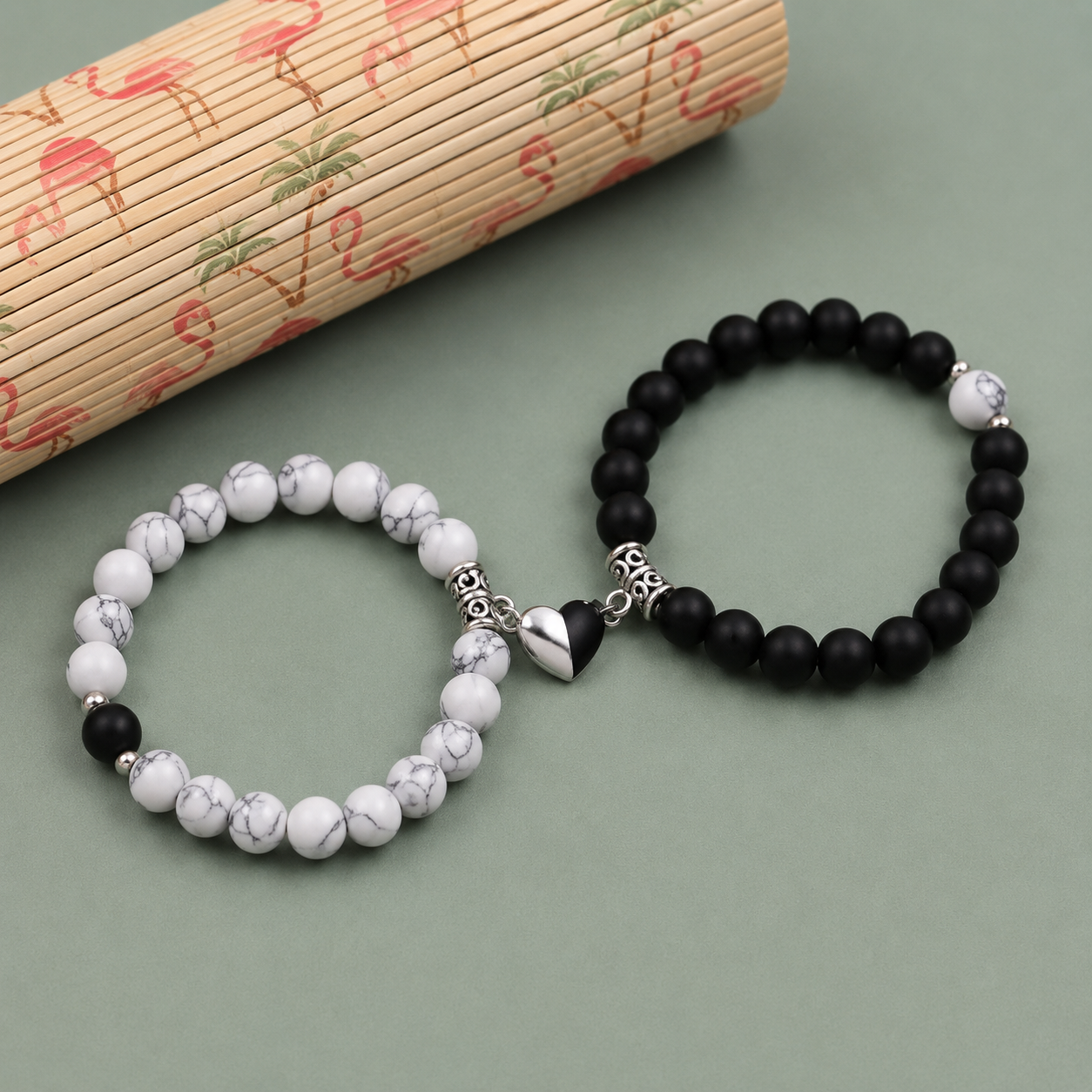 Heart Necklace & Couple Bracelet Combo Set | Matching Jewelry Gift for Couples